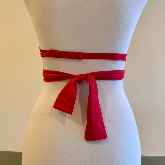 Red Push Up Wrap Twist Front Padded Halter Neck Bikini Swimsuit Top Size Small - Picture 3 of 10